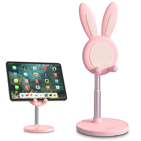 Cute Phone Stand, Adjustable Desktop Bunny Phone Stand Holder, Compatible with All Models of Mobile Phones Such as iPhone, Samsung and Tablets Under 12 Inches Pink - Pink