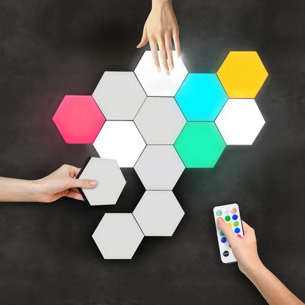 LUMINOSIA Hexagon Lights | Premium Set of LED Wall Lights | Modular, Touch-Sensitive and Remote-Controlled RGB Lighting | Aesthetic Room Decor | Perfect Decoration for Living and Bedroom | 13 Colors - 