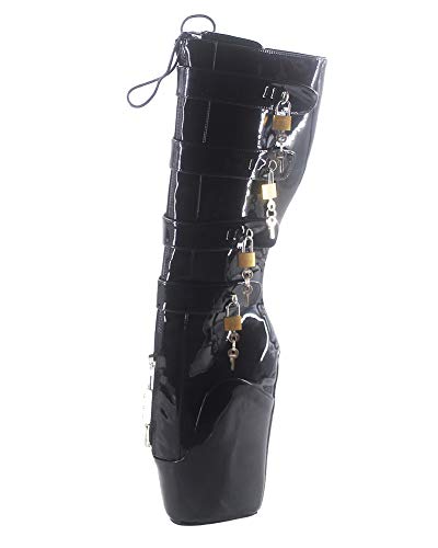 WONDERHEEL Damen Padlocks Locked Zipper Ballett Stiefel - 42 EU