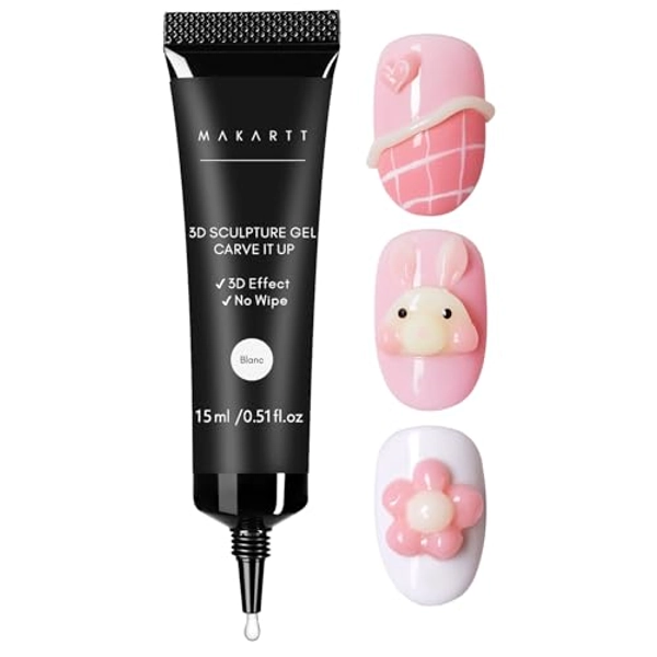 Makartt 3D Nail Gel Pudding Builder Hard Gel Solid Nail Glue Molding Crayon Gel Nail Decorations For 3D Gel Nail Art Sculpture Designs Sculpting Gel For Chrome Powder Gel Nail Polish White Blanc