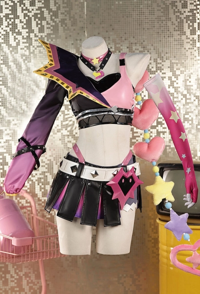 LOL Jinx Lovestruck Cosplay Costume Top Skirt Set with Accessories
