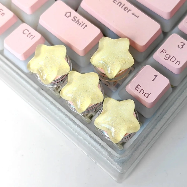 Glitter Star Resin Keycaps β 4-Star Set for Mechanical Keyboards | Pastel Kawaii Artisan Keycaps