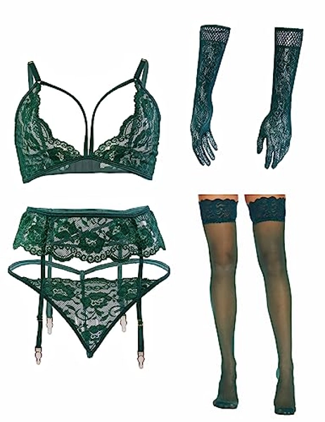 Women Lingerie with Stockings and Gloves or Eye-mask,Garter Belt Lingerie Set
