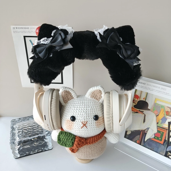 Black Cat Ear Headphone Cover – Gothic Lolita Furry Headset Accessory for AirPods Max, Sony, Bose, Beats, Sennheiser, Razer, Logitech
