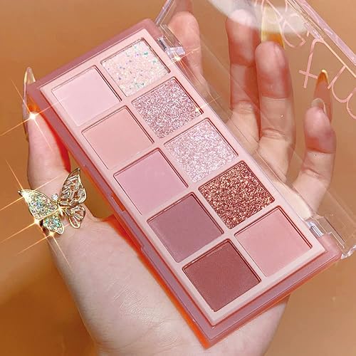 Go Ho 10 Colors Eyeshadow Palette,Matte&Glitter&Shimmer Eyeshadow Makeup,Pink Eye Black Pink Eyeshadow Shades,Naturing-Looking,High Pigment Waterproof Eye Shadow Palette Makeup,03 - Rose Pink