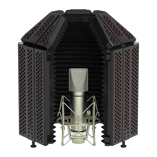 XTUGA Recording Microphone Isolation Shield High Density Absorbent Foam to Filter Vocal,Top Enclosed Foldable Soundproof Cover for Condenser Microphone Recording Equipment - A-BURNER PRO