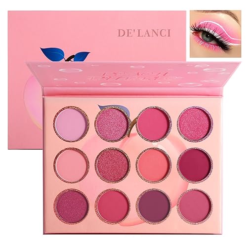 BEUSELF DE'LANCI Pink Eyeshadow Palette,12 Colors Peach Matte & Shimmer High Pigmented Mini Makeup Eyeshadow Pallet,Warm Natural Blendable Long-Lasting Waterproof Small Pallets Eyeshadow - Pink