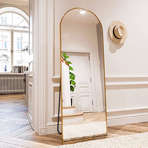 HARRITPURE 64"x21" Arched Full Length Mirror Free Standing Leaning Mirror Hanging Mounted Mirror Aluminum Frame Modern Simple Home Decor for Living Room Bedroom Cloakroom, Gold - Gold-rect Edge - 64“x21”