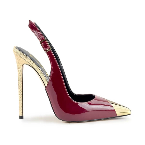 Décolleté slingback vernice bordeau/ platino 