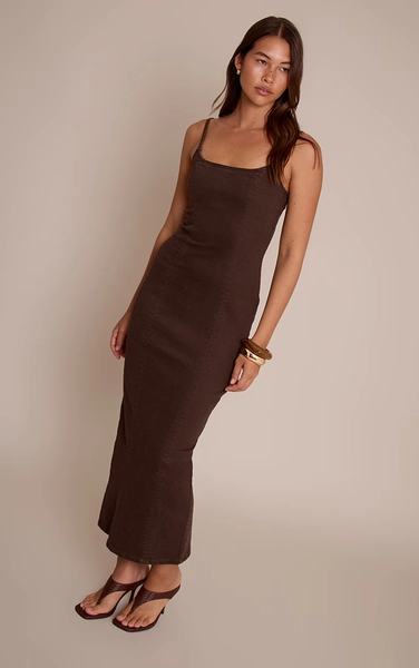 Chocolate Cami Strap Denim Maxi Dress
