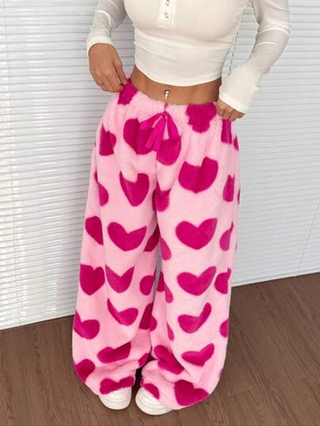 SHEIN EZwear Pantalones de diseño minimalista con detalle de corazón y nudo delantero para mujer, de uso casual