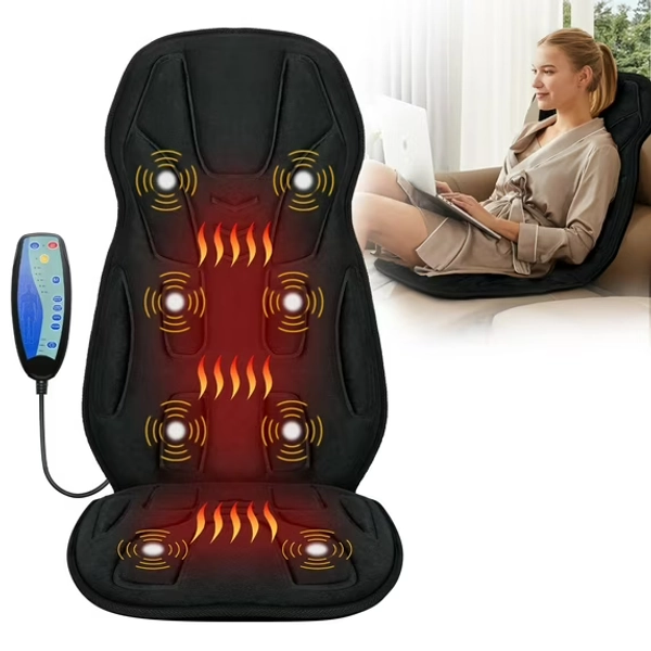 CooCoCo Shiatsu Massage Seat Cushion with Heat, Massage Chair Pad Neck Back Massager with 8 Vibration Motors & 2 Heat Levels for Back Pain Relief Home Office Use, Gifts for Dad Mom Women Men