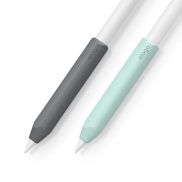 elago 2er Paket Silikongriff Kompatibel mit Apple Pencil USB-C, Kompatibel mit Apple Pencil 2. und 1. Generation, Ergonomische Design mit Magnetischer Aufladung und Double Tap (Dunkelgrau/Grün)