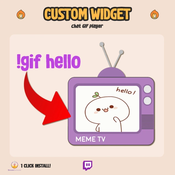 GIF Meme Twitch Widget / Twitch Chat Widget / Chat Commands / Custom Widget Streaming / StreamElements GIF Widget / Aesthetic Overlay Pink