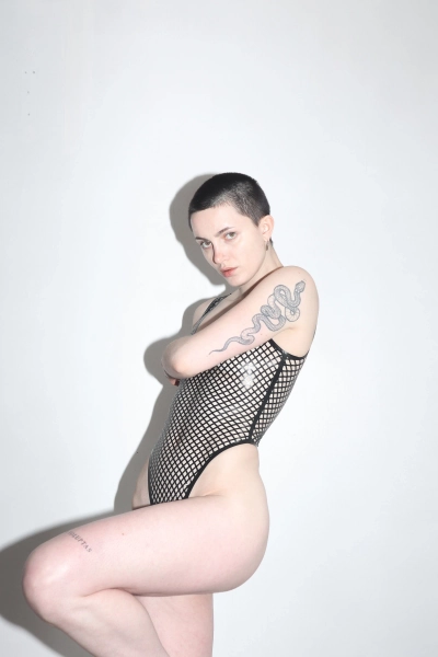 Latex Rubber Fishnet laser cut high leg body suit