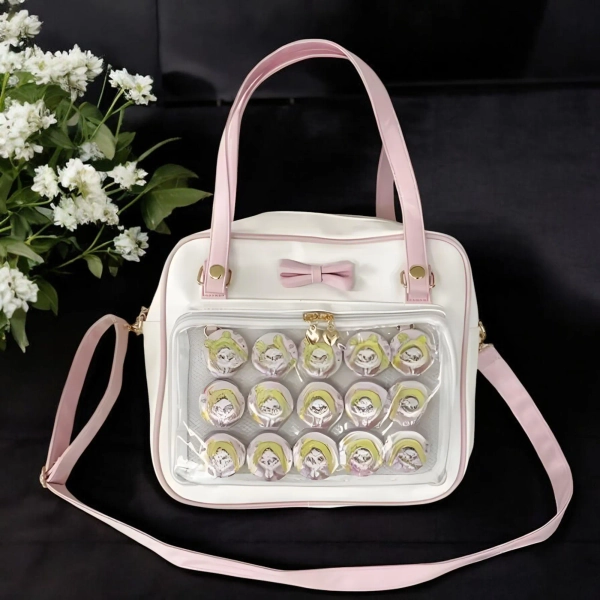 Ita Bag with Clear Front Pocket, Ita Tote Bag, Shoulder Tote Ita Bag, Valentine's Day Gift, Gift for Her, Shoulder Bag, Ita Anime Merch Bag