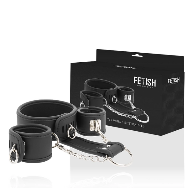 FETISH SUBMISSIVE LEATHER AND HANDCUFFS VEGAN LEATHER