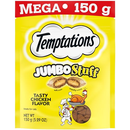 TEMPTATIONS Jumbo Stuff Crunchy and Soft Cat Treats Tasty Chicken Flavor, 5.3 oz (Pack of 10) - Chicken - 5.3 Ounce (Pack of 10)