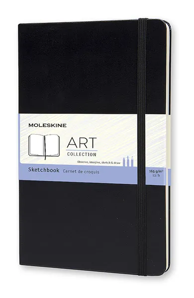 Moleskine Art Sketchbook, Hard Cover, Large (5" x 8.25") Plain/Blank, Black, 104 Pages - Black Large