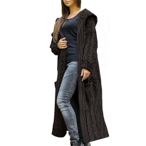 NIUBIA Womens Casual Long Sleeve Open Cardigan Warm Hooded Outwear Coat Cable Knit Long Cardigan Sweaters with Pockets - Gray - XX-Large