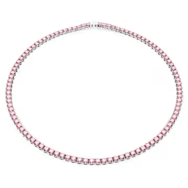Matrix Tennis necklace, Round cut, Pink, Rhodium plated