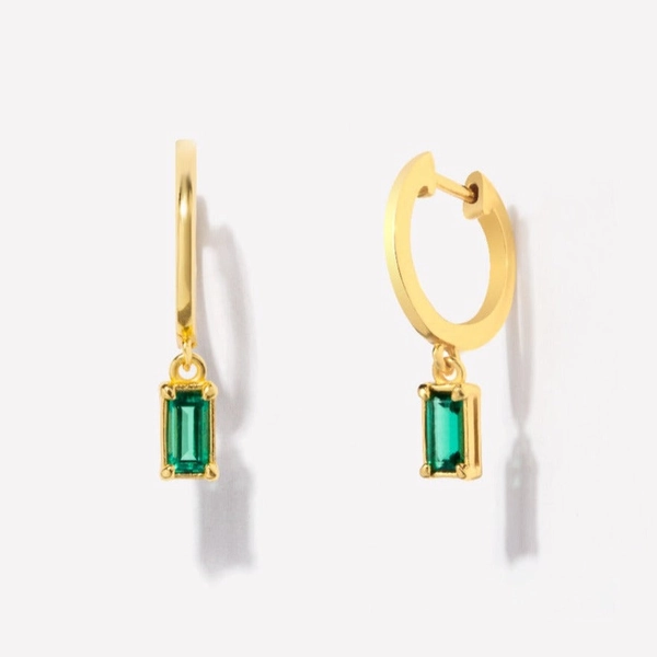 Emerald Baguette Huggies