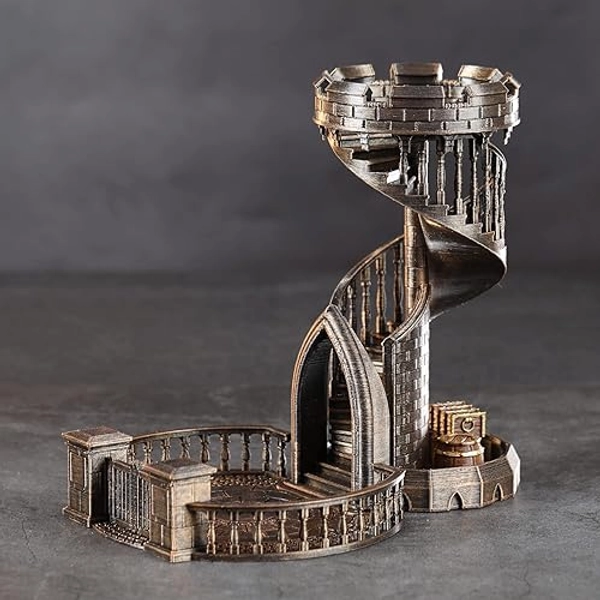 AUSPDICE Dice Rolling Tower and Tray Retro Castle Mold Color for Tabletop Games, D&D and RPG Games (Bronze Color)