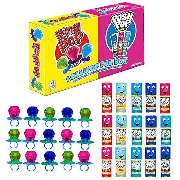 Bazooka Candy Brands Holiday Candy Variety Pack 30 Ct Individually Wrapped Hard Candy in Assorted Flavors from Push Pop and Ring Pop - Holiday Stocking Stuffers, Candy Gifts for Kids & Party Favors
