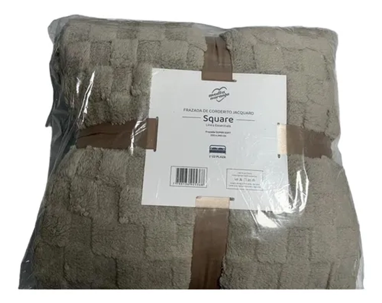 Frazada De Corderito Square Queen 2 Plazas Media Naranja Liso Visón