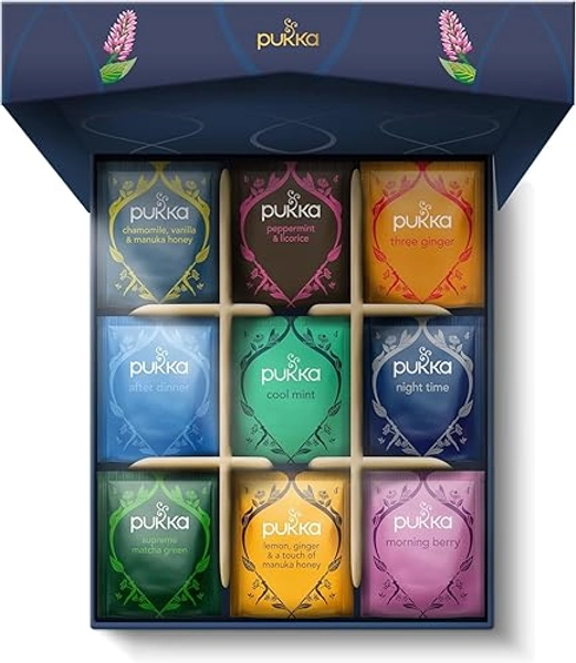 Pukka Herbs Herbal Tea Selection Box 9 Flavours, 45 Sachets, Organic Herbal Tea, Tea Collection, Green Tea, Chamomile Tea, Fennel Tea