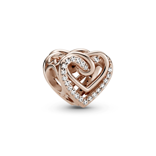 Charm Corazones entrelazados resplandecientes Recubrimiento en Oro Rosa de 14k