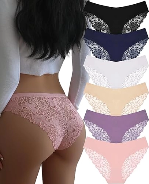 DHFBABY Sexy Cheeky Womens Underwear Comfortable Seamless Panties Luxurious Lace Bikini Briefs