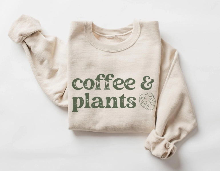 Plant Sweatshirt • Retro Coffee & Plants Sweater • Houseplant Crewneck • Monstera T • Unisex Plant Lovers Gift • Womens Botanical Sweatshirt