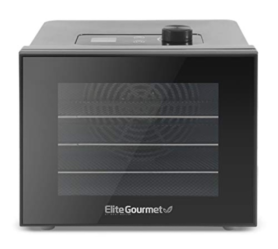 Elite Gourmet Food Dehydrator, Stainless Steel Trays Food Dehydrator, Adjustable Temperature Controls, Jerky Herbs Fruit Veggies Snacks - 4 Plastic Trays