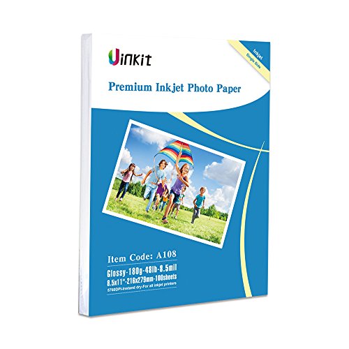 Uinkit 100 Sheets Inkjet Photo Paper Glossy 8.5x11 48lb Dye Ink 180Gsm Professional Photographic Paper Letter Size 8.5mil Instant Dry Suitable for All Dye Ink Printers - glossy 8.5x11-100 sheets