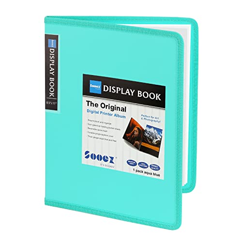 Sooez 30-Pocket Binder with Plastic Sleeves 8.5x11" (Aqua), Heavy Duty Art Portfolio Folder with Clear Sheet Protectors, Display 60 Pages, Presentation Book for Artwork, Document Organizer Binder - Aqua - 8.5"x11" - 1 Pack