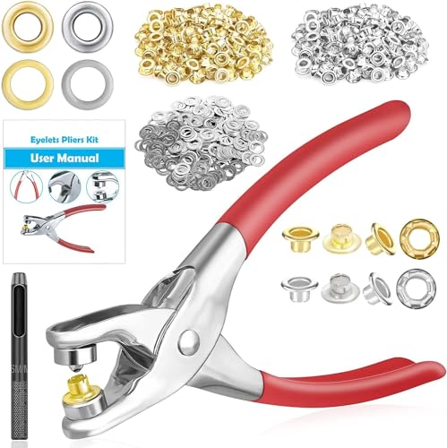 803Pcs Grommet Eyelet Pliers Kit, 1/4 Inch 6mm(Inside Diameter) Grommet Tool Kit with 800 Metal Eyelets with Washers in Gold and Silver, Eyelet Grommet Hand Press kit for Leather/Belt/Shoes/Crafts - 803pcs 1/4 Inch (Inside Diameter)