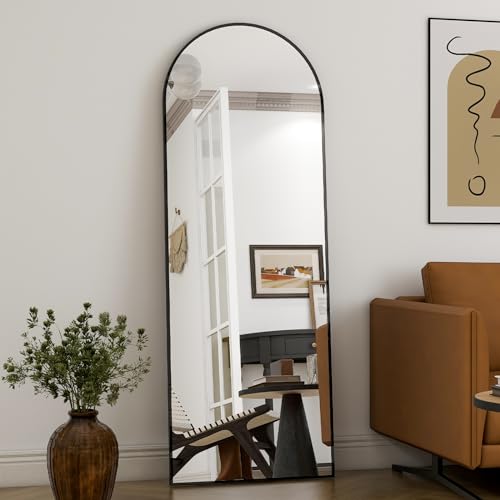 HARRITPURE 58"x18" Arched Full Length Mirror Free Standing Leaning Mirror Hanging Mounted Mirror Aluminum Frame Modern Simple Home Decor for Living Room Bedroom Cloakroom, Black - Black - 58"x18"