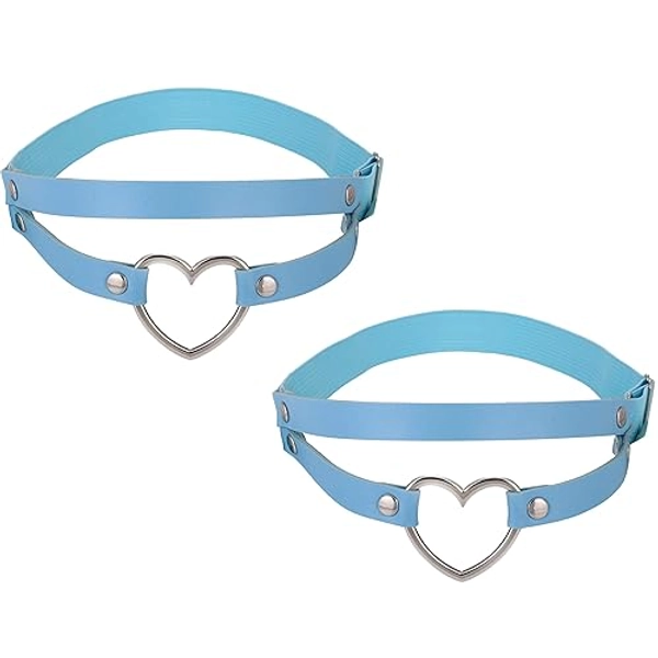 FM FM42 Multicolor PU Simulated Leather Women's Gothic Double Straps Heart O Ring Leg Thigh Elastic Garter Belt, One Pair