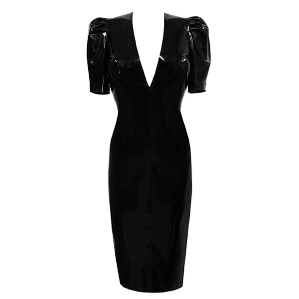 Latex Jessica Pencil Dress w/ mid v neck in supatex black