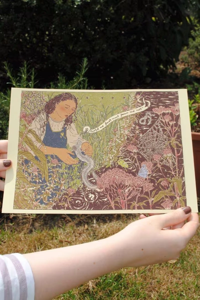 Medieval Marshes A4 print with eels, frogs and butterflies