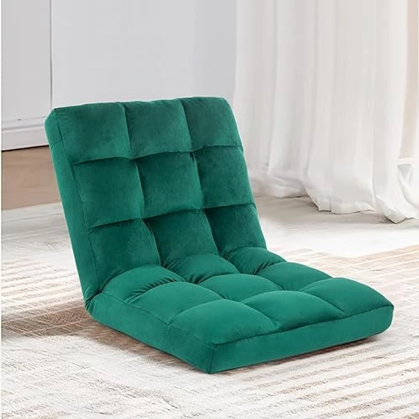 HOMYEDAMIC Floor Chair, 24 inches Wide Oversized Velvet Armless Lay Flat Floor seat Padded Meditation Chair with 6 Adjustable Position Ergonomic Comfortable Convenient(LRSF-012-GREEN)