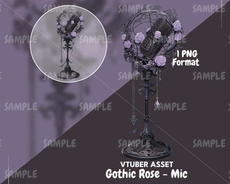 Gothic Rose Mic, VTuber Mic, VTuber Asset, Vtuber Decoration