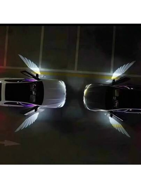 2pcs Wireless Angel Wings Car Door Projector Lights - High Definition Laser Logo & Welcome Lights, Battery Powered, No Wiring Required