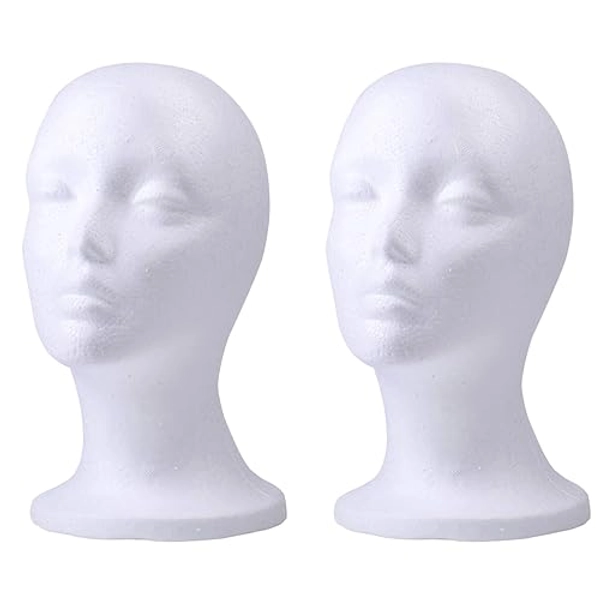 Foraineam 2 Pack Foam Wig Display Stand, Female Mannequin Wig Holder, Cosmetics Model Head White Foam Heads Glasses Mask Hat Hairpieces Stand