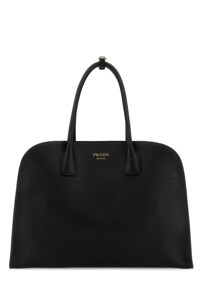 Black leather shopping bag