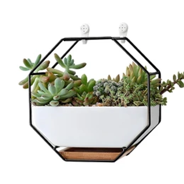 GREENYHAVEN Geometric Ceramic Wall Planter Vase - Black