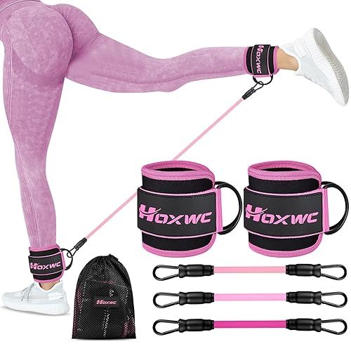 Ankle Resistance Bands with Cuffs, Ankle Bands for Working Out, Ankle Resistance Band for Leg, Booty Workout Equipment for Kickbacks Hip Fitness Training, Exercise Bands for Butt Lift Women - 1-pink