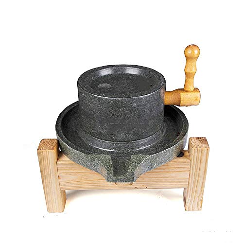 Stone Mill Grinder/Handgemaakte Stenen Molen/Molen (Medium), Graan Grinder Mill-voor Graan, Handgemaakte Huishoudelijke Handmolen voor Graan, Bonen en Gerst (7,85"x11.8"), met houten frame (zwart)