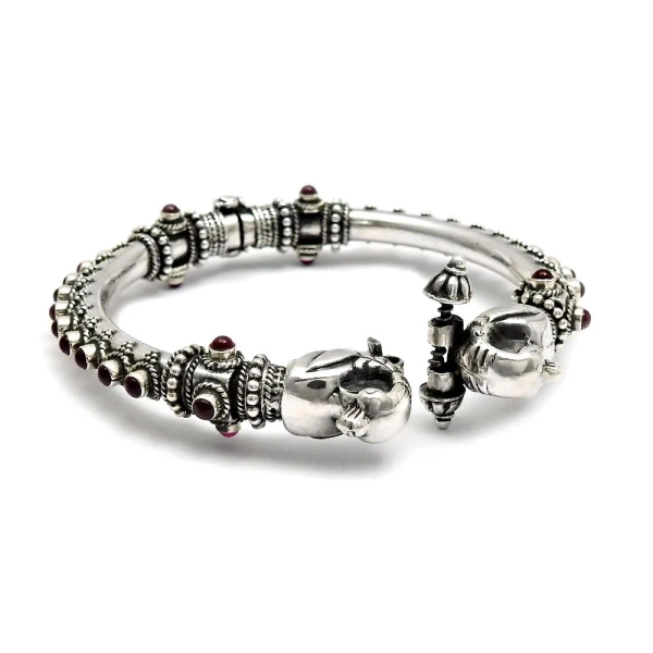 925 Sterling Silver Handmade Vintage Peacock Design Ruby Gemstone Studded Tribal Ethnic Belly Dance Bangle Bracelet Gifting Kada Jewelry